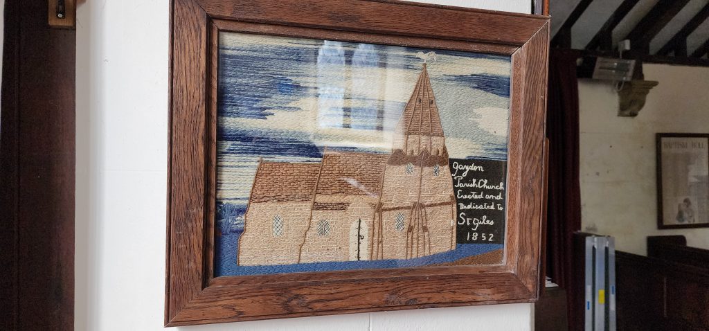 Needlework of St. Giles with the church date of 1852
